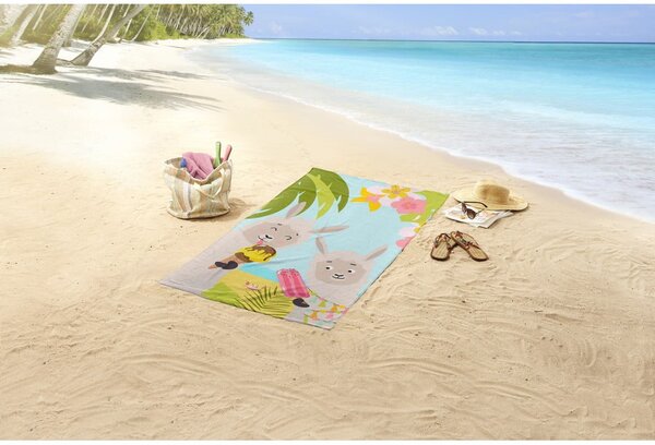 Aksamitny ręcznik plażowy dla dzieci 75x150 cm Happy lamas – Good Morning