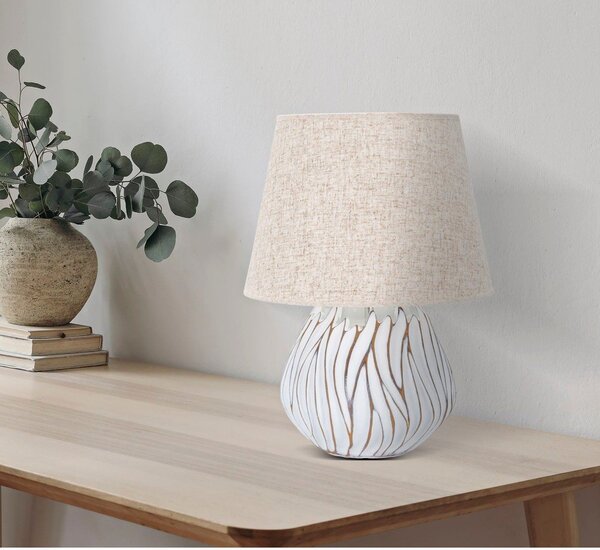 Beżowa lampa stołowa z tekstylnym kloszem (wysokość 48 cm) Honduras – Mauro Ferretti
