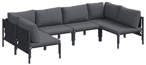 Nowoczesny zestaw sof ogrodowych z poduszkami - elegancka stalowa konstrukcja w kolorze czarnym, idealny na taras i do ogrodu