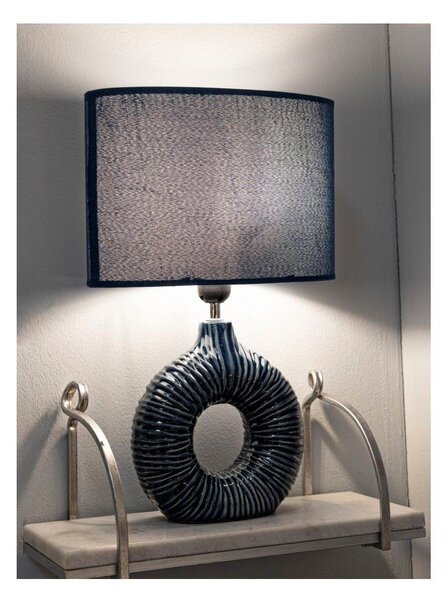 Niebieska lampa stołowa ceramiczna z tekstylnym kloszem (wysokość 43 cm) Seta – Mauro Ferretti