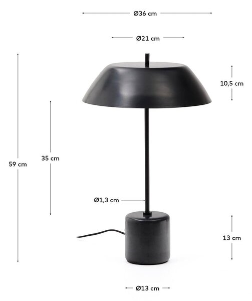 Czarna marmurowa lampa stołowa z metalowym kloszem (wysokość 58 cm) Sayra – Kave Home