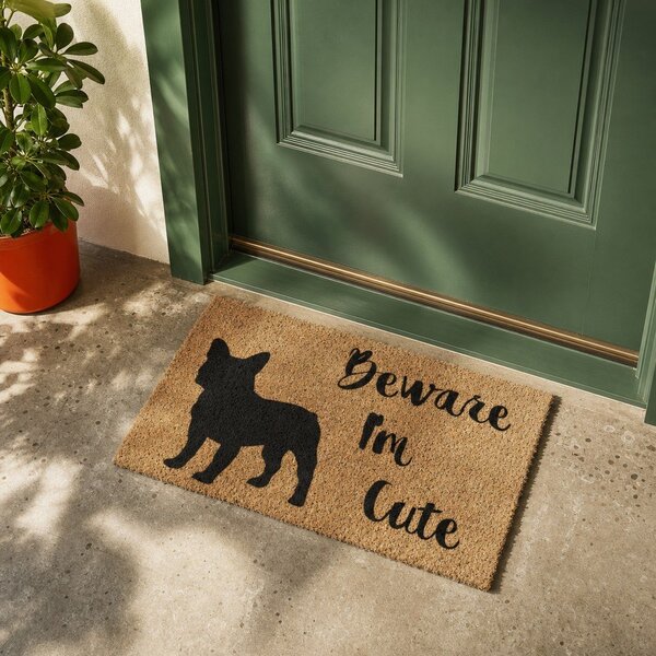 Wycieraczka z włókna kokosowego 40x60 cm Beware I'm Cute French Bulldog – Artsy Doormats