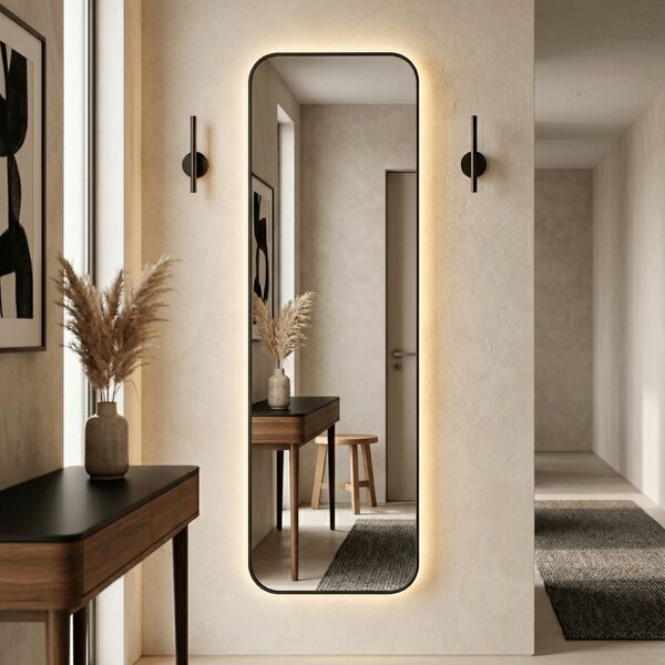 Lustro prostokątne Aura L 155x50cm Z Ramą / LED Czarny Ciepła