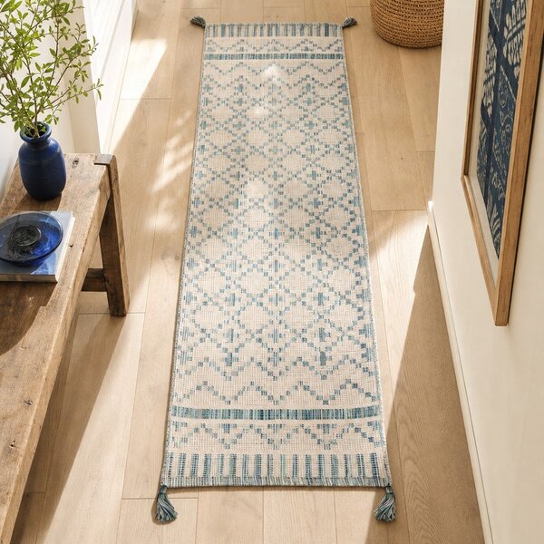 Beżowo-niebieski bawełniany chodnik Flair Rugs Leela, 60x200 cm