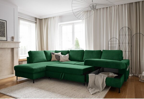 Ciemnozielony sztruksowy rozkładany narożnik (lewostronny) Lofty Lilly – Miuform