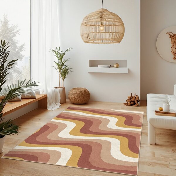 Żółto-szaroróżowy chodnik odpowiedni do prania 60x230 cm Creamy Strawberry Swirl – Mila Home