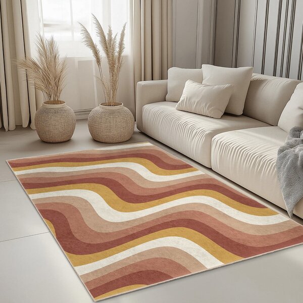 Żółto-szaroróżowy chodnik odpowiedni do prania 60x230 cm Creamy Strawberry Swirl – Mila Home
