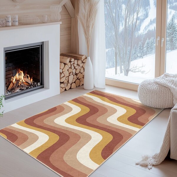 Żółto-szaroróżowy chodnik odpowiedni do prania 60x230 cm Creamy Strawberry Swirl – Mila Home