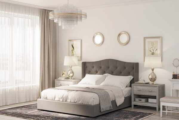 Milan łóżko tapicerowane 160x200 ciemnoszary welur z otwieranym pojemnikiem
