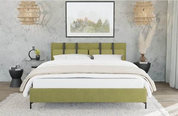 Jasnozielone tapicerowane łóżko dwuosobowe ze stelażem 200x200 cm Tulsa – Ropez