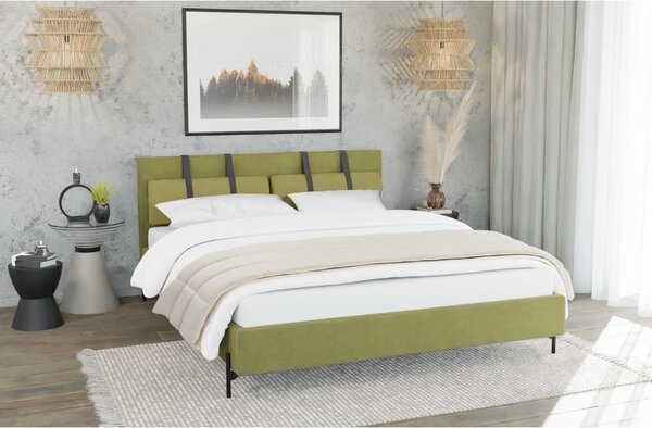 Jasnozielone tapicerowane łóżko dwuosobowe ze stelażem 200x200 cm Tulsa – Ropez