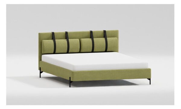 Jasnozielone tapicerowane łóżko dwuosobowe ze stelażem 200x200 cm Tulsa – Ropez