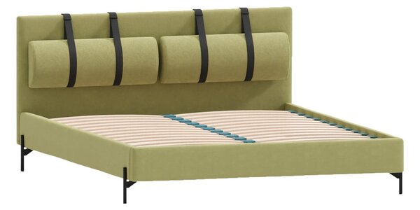 Jasnozielone tapicerowane łóżko dwuosobowe ze stelażem 200x200 cm Tulsa – Ropez