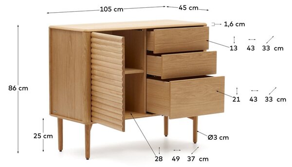 Niska komoda w dekorze dębu 105x86 cm Lenon – Kave Home