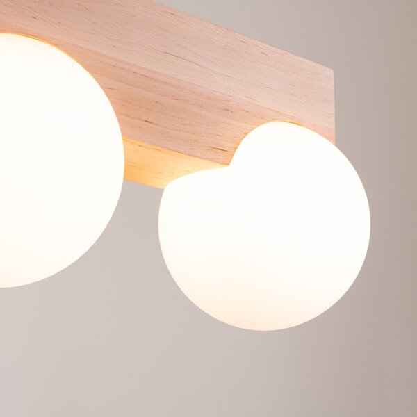 Biała/w naturalnym kolorze lampa sufitowa z litego drewna ze szklanym kloszem ø 12 cm Solum – Sollux