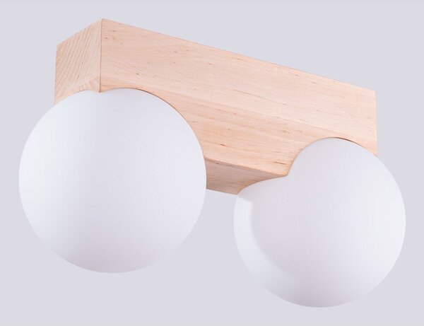 Biała/w naturalnym kolorze lampa sufitowa z litego drewna ze szklanym kloszem ø 12 cm Solum – Sollux