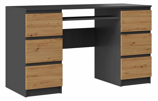 Nowoczesne biurko z szufladami antracyt + dąb artisan - Liner 2X