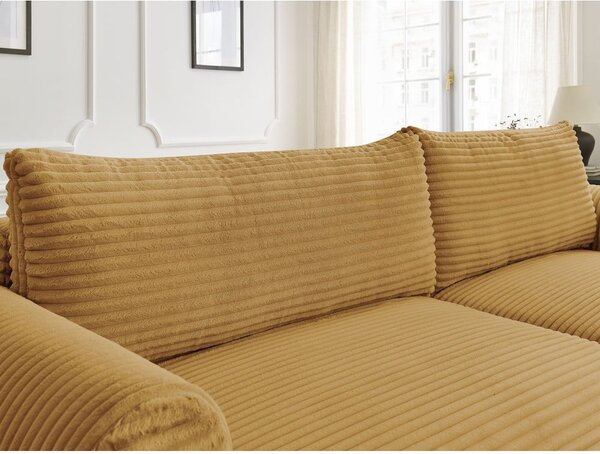 Musztardowy sztruksowy rozkładany narożnik (prawostronny) Lucien – Bobochic Paris