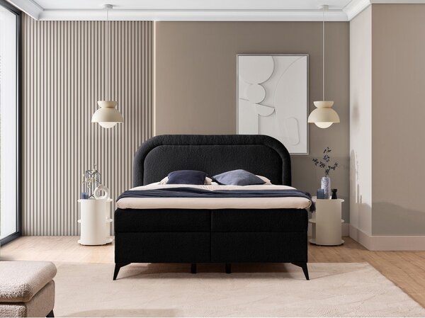Czarne łóżko kontynentalne ze schowkiem 140x200 cm Ornes – Ropez