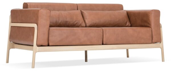 Karmelowa sofa z bawolej skóry z konstrukcją z litego drewna dębowego Gazzda Fawn, 180 cm
