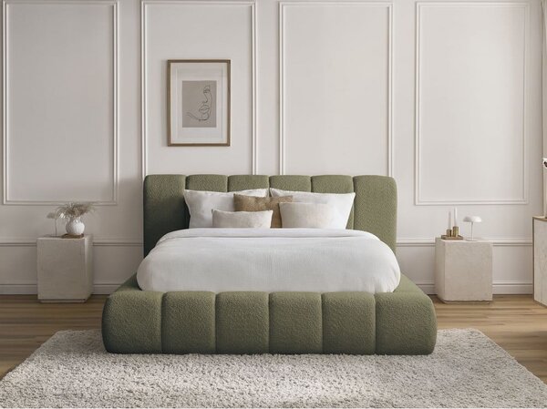 Zielone tapicerowane łóżko dwuosobowe ze schowkiem i stelażem 160x200 cm Denali – Bobochic Paris