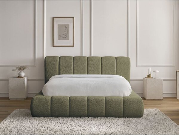Zielone tapicerowane łóżko dwuosobowe ze schowkiem i stelażem 160x200 cm Denali – Bobochic Paris