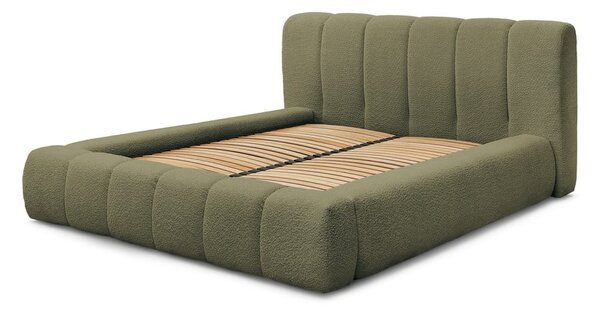 Zielone tapicerowane łóżko dwuosobowe ze schowkiem i stelażem 160x200 cm Denali – Bobochic Paris