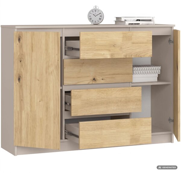 KOMODA K140 2D 4SZ CLP PK KASZMIR / DĄB ARTISAN