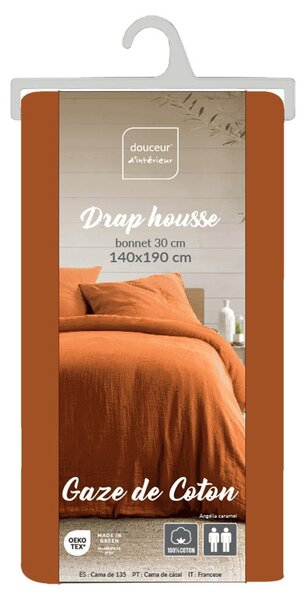 Pomarańczowobrązowe prześcieradło muślinowe 140x190 cm Angelia – douceur d'intérieur