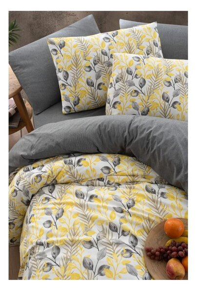 Żółto-szara 4-częściowa pościel dwuosobowa z prześcieradłem 200x220 cm Leaves – Mila Home
