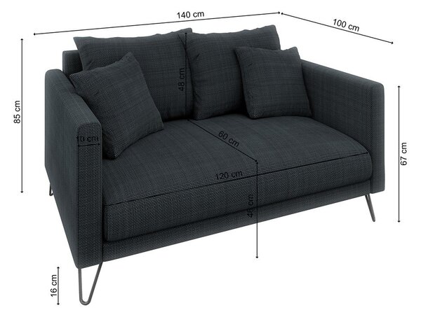 Ciemnoszara sofa z tkaniny szenilowej 140 cm Freya – Ropez