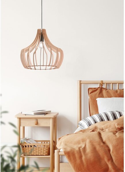 Jasnobrązowa lampa wisząca z drewna i metalu Reality Wood, wys. 150 cm