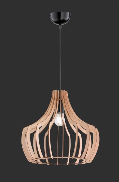 Jasnobrązowa lampa wisząca z drewna i metalu Reality Wood, wys. 150 cm