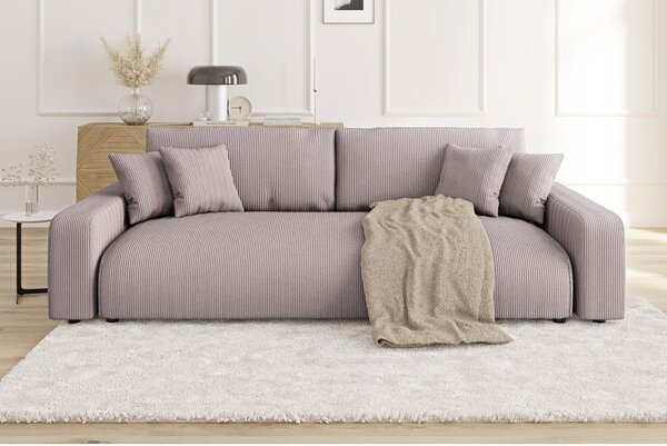 Jasnoróżowa sztruksowa rozkładana sofa ze schowkiem 234 cm Sara – Ropez