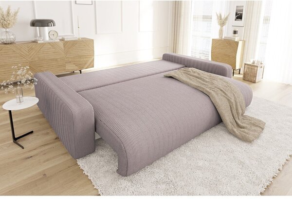 Jasnoróżowa sztruksowa rozkładana sofa ze schowkiem 234 cm Sara – Ropez