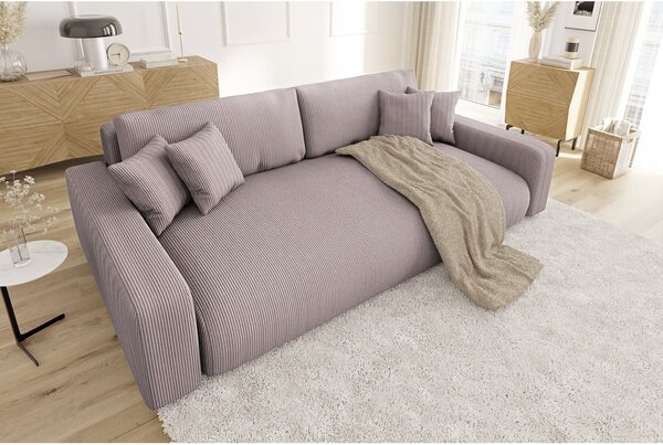 Jasnoróżowa sztruksowa rozkładana sofa ze schowkiem 234 cm Sara – Ropez