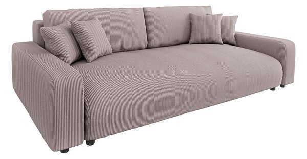 Jasnoróżowa sztruksowa rozkładana sofa ze schowkiem 234 cm Sara – Ropez