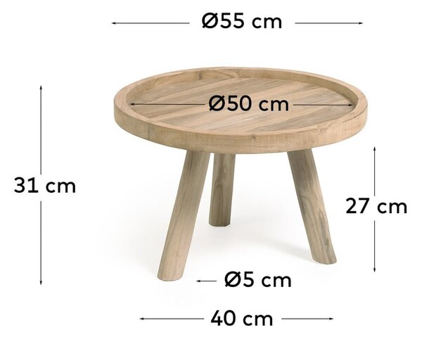 Okrągły stolik z litego drewna tekowego w naturalnym kolorze ø 55 cm Glenda – Kave Home