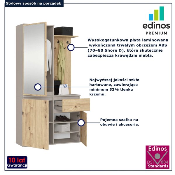 Garderoba z lustrem kaszmir + dąb artisan G1-C47
