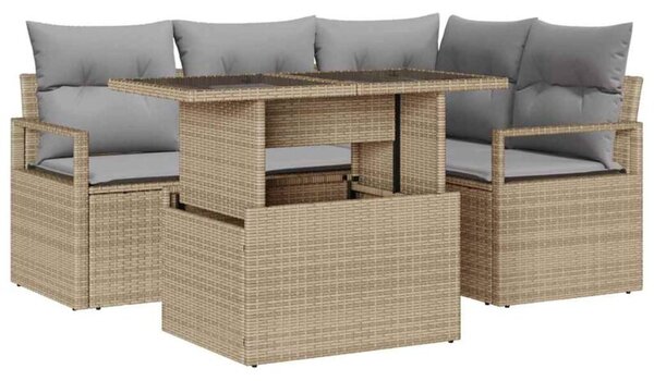 Zestaw Mebli Ogrodowych Komplet Wypoczynkowy Narożny 5-Częściowy Beżowy Rattan Na Taras Balkon Ogród
