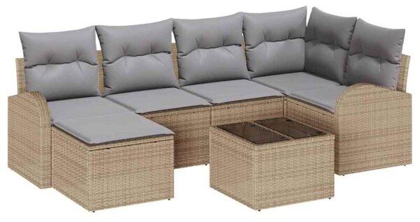 Zestaw Mebli Ogrodowych Komplet Ogrodowy Z Poduszkami 7-Częściowy Beżowy Rattan Na Taras Balkon Ogród