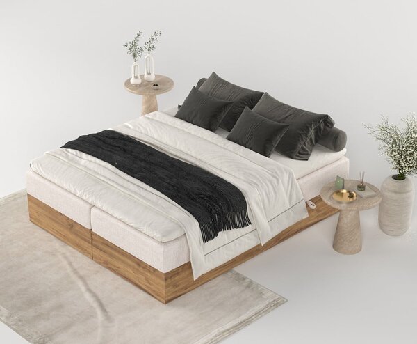 Beżowo-naturalne łóżko boxspring ze schowkiem 180x200 cm Faro – Maison de Rêve