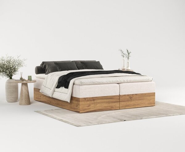 Beżowo-naturalne łóżko boxspring ze schowkiem 180x200 cm Faro – Maison de Rêve