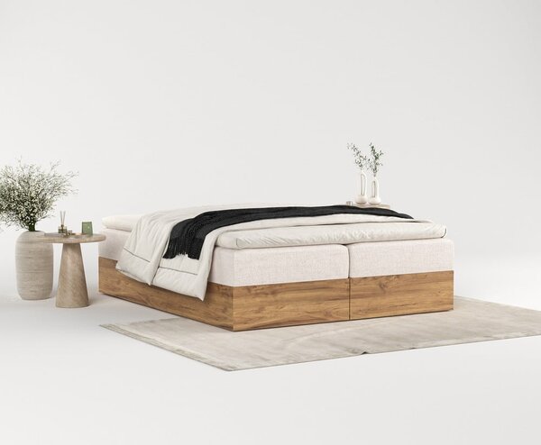 Beżowo-naturalne łóżko boxspring ze schowkiem 180x200 cm Faro – Maison de Rêve