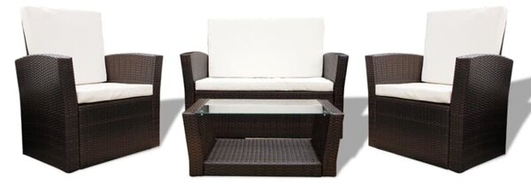 Zestaw Mebli Ogrodowych Komplet Wypoczynkowy Z Poduszkami 4-Częściowy Brązowy Rattan Na Taras Balkon Ogród