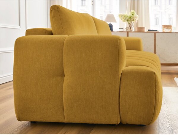 Musztardowa rozkładana/ze schowkiem sofa 251 cm Fuji – Bobochic Paris