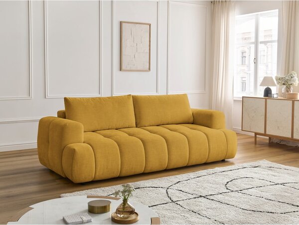 Musztardowa rozkładana/ze schowkiem sofa 251 cm Fuji – Bobochic Paris