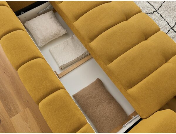 Musztardowa rozkładana/ze schowkiem sofa 251 cm Fuji – Bobochic Paris