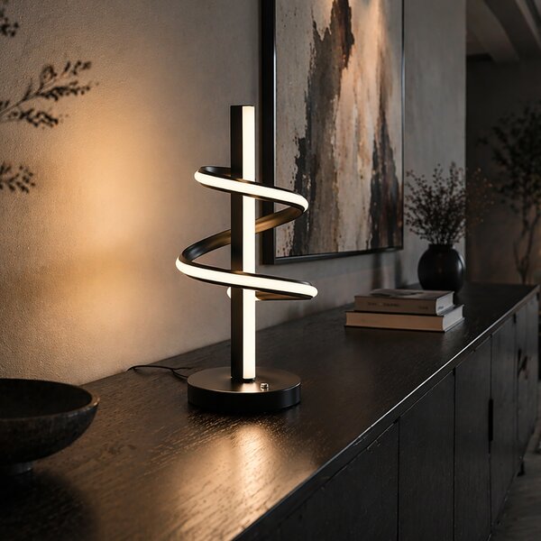 Designerska lampa stołowa czarna z LED, ściemnialna z 3-stopniowym przełącznikiem - Rolla