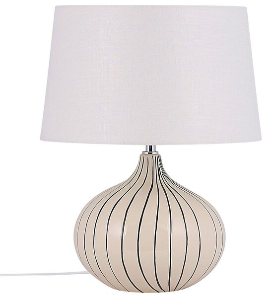 Ceramiczna lampa stołowa 45 cm beżowa okrągły biały abażur lampka nocna Wien Beliani